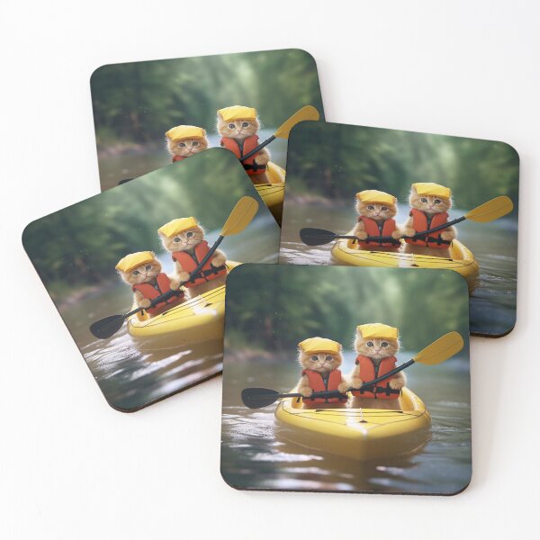 Artikelvorschau, Two cute cat in life jackets are kayaking on the river. entworfen und verkauft von aiphotosart.