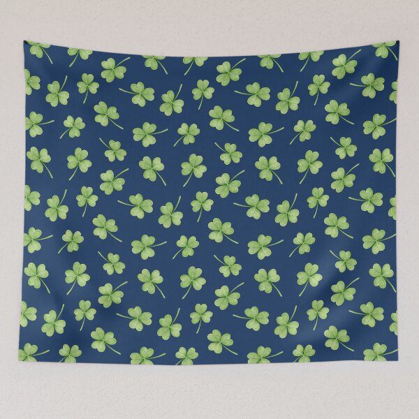 Item preview, Irish Shamrock ditsy pattern on night sky navy background designed and sold by HazelFisher.