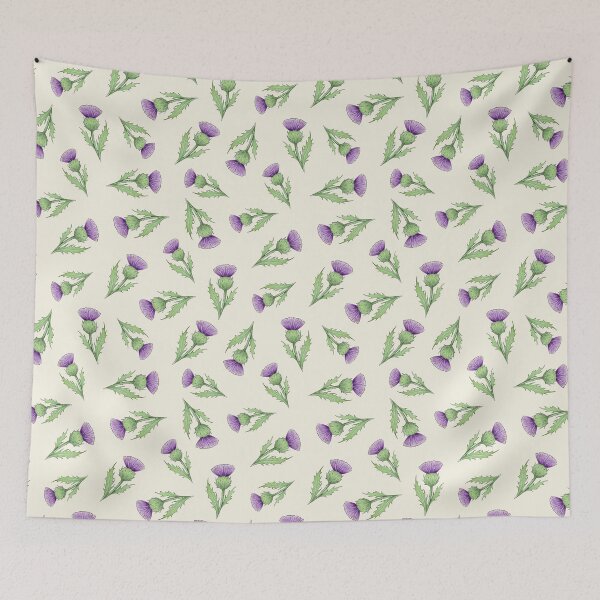 Item preview, Scottish Thistles ditsy repeating pattern on ivory cream background designed and sold by HazelFisher.