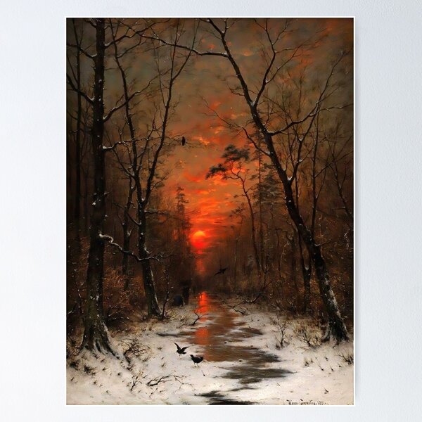Artikel-Vorschau von Sonnenuntergang über dem Winterwald (1887) von Heinrich Gogarten, designt und verkauft von Gabriel S.