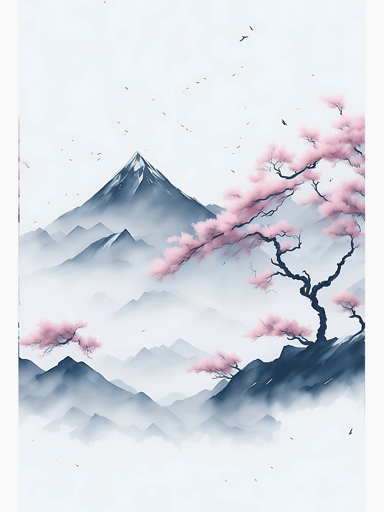 1pcs, Gorgeous, Watercolor Painting, Washi Tape. Landscape. Scenery. Cherry  Blossoms. Moutains 