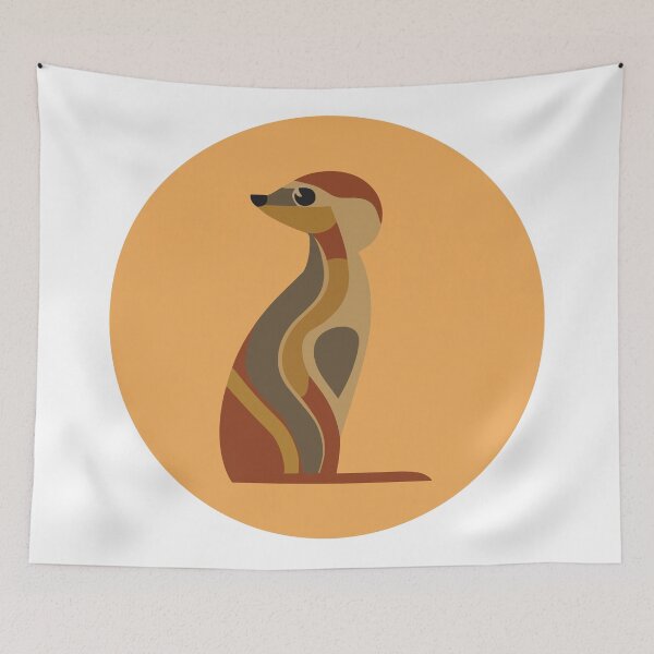 Aperçu de l'œuvre Mignon bébé suricate moderne du milieu du siècle - fond de cercle de couleur sable créée et vendue par SorryFrog.