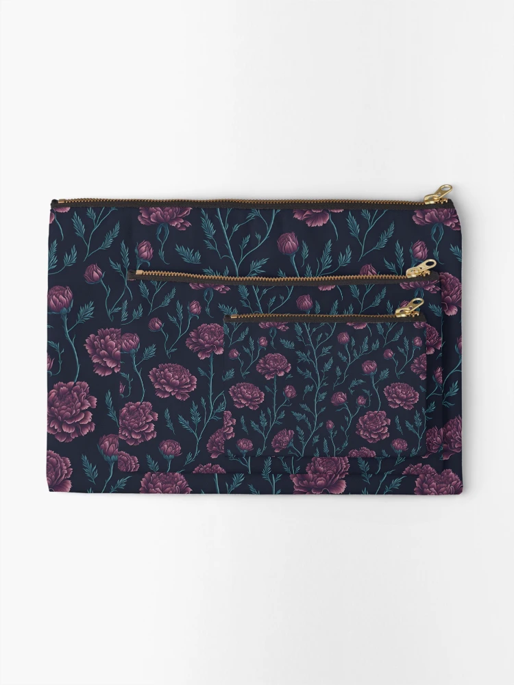 Thumbnail 2 of 4, Zipper Pouch, Red Color Carnation Pattern designed and sold by DesignCentrum.