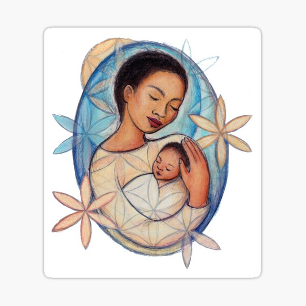 Mother and Child with Flowers Sticker