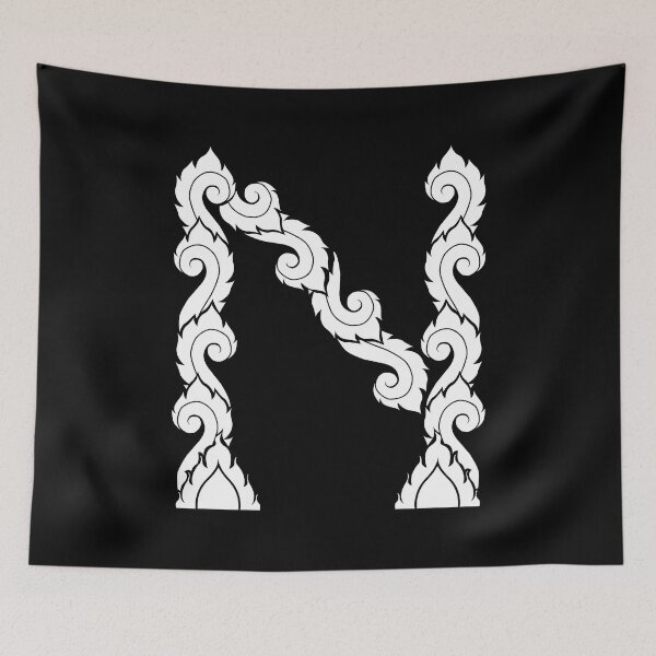 Item preview, White elegant letter N with Thai art elements. designed and sold by KanyaluckArtist.