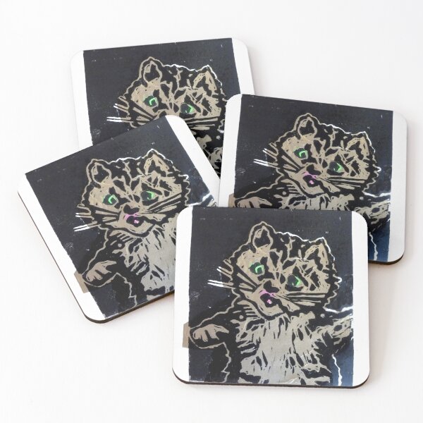 Item preview, Lino cut cat (with border) designed and sold by kathy archbold.