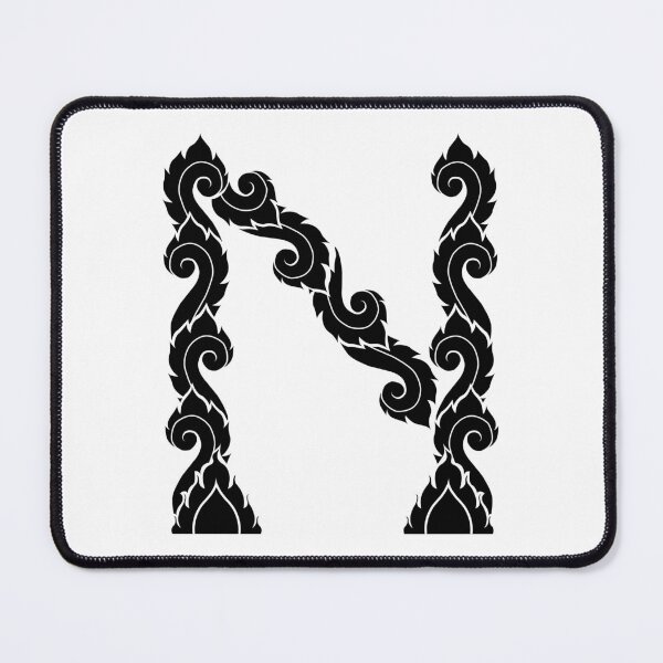 Item preview, Black elegant letter N with Thai art elements. designed and sold by KanyaluckArtist.