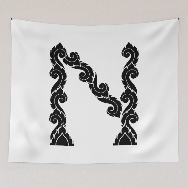 Item preview, Black elegant letter N with Thai art elements. designed and sold by KanyaluckArtist.