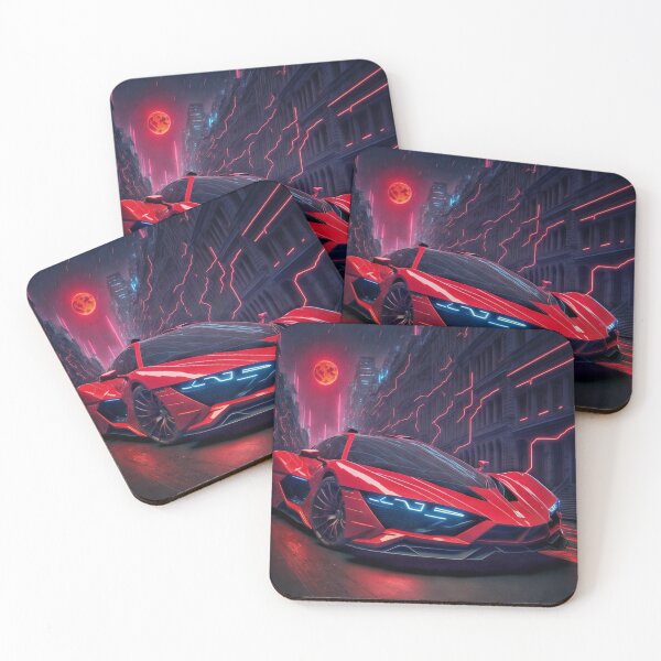 Item preview, Futuristic Chrome Red Sports car/Racing car in Modern futuristic Neon city Digital Art by BLACK DRAGON DIGITAL  designed and sold by Grin.
