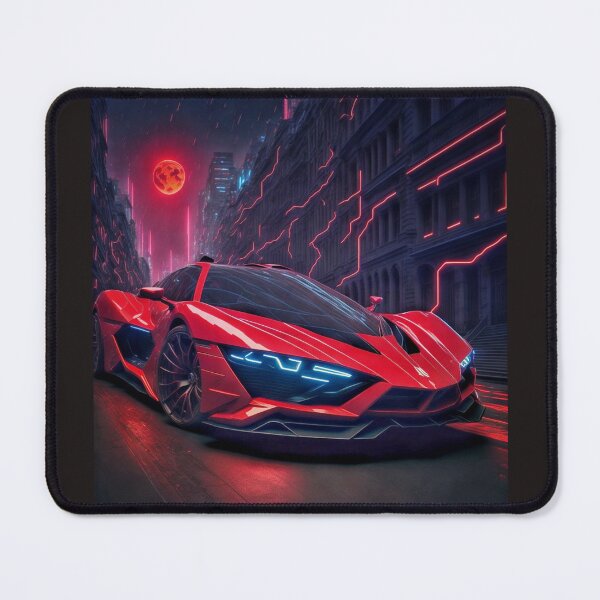 Item preview, Futuristic Chrome Red Sports car/Racing car in Modern futuristic Neon city Digital Art by BLACK DRAGON DIGITAL  designed and sold by Grin.