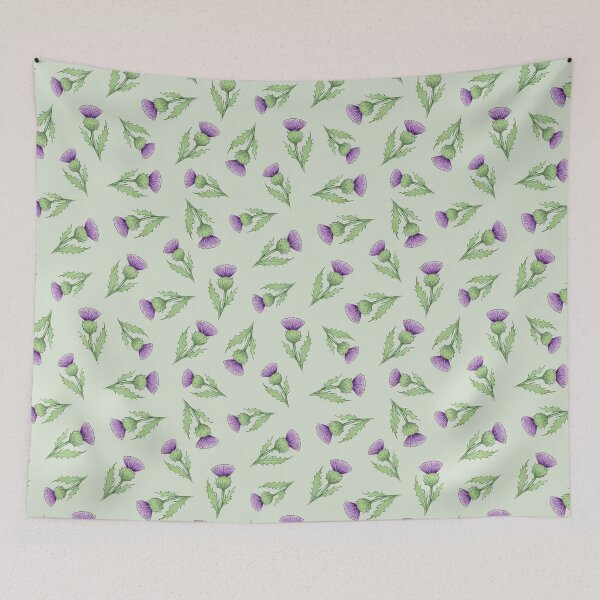 Item preview, Scottish Thistles ditsy repeating pattern on willow green background designed and sold by HazelFisher.