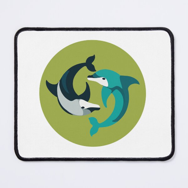 Item preview, Impresionante diseño de símbolo Yin Yang de delfín azul moderno de mediados de siglo sobre un fondo circular verde contrastante designed and sold by SorryFrog.
