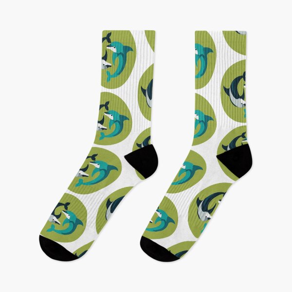 Item preview, Stunning Mid Century Modern Blue Dolphin Yin Yang Symbol Design On A Contrasting Green Circular Background designed and sold by SorryFrog.