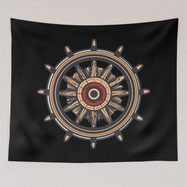 Item preview, Tribal wood ship wheel ~ Ship helm ~ Boat wheel ~ Brown on black designed and sold by oceanys.