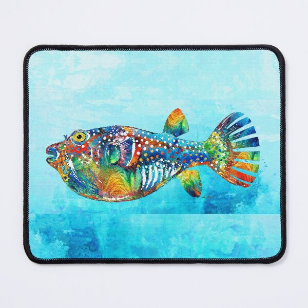 Item preview, Colorful Tropical Puffer Fish Art 2 on Beach Blue designed and sold by Sharon Cummings Art.