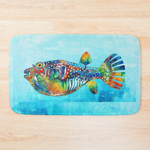 Item preview, Colorful Tropical Puffer Fish Art 2 on Beach Blue designed and sold by Sharon Cummings Art.