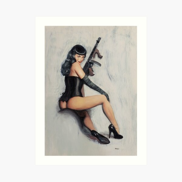 Bettie Page Tommy Gun Art Print
