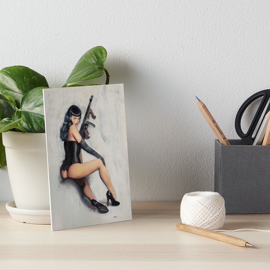 Bettie Page Tommy Gun Art Board Print