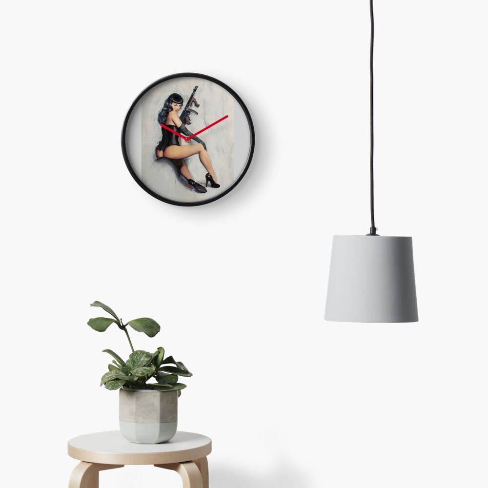 Bettie Page Tommy Gun Clock For Sale By Jsarnold513 Redbubble