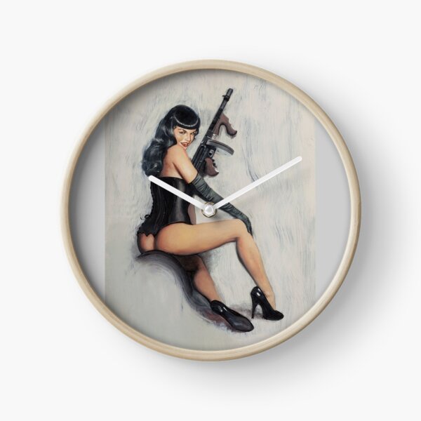 Bettie Page Tommy Gun Clock