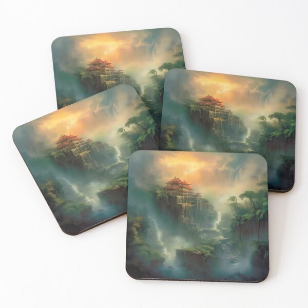 Item preview, Landscape of a Temple in the Jungle at Sunset with Fog designed and sold by Nabucodonoshop.