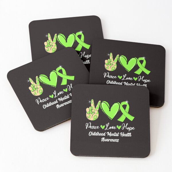 Item preview, Childhood Mental Health Peace Love Hope Lime Green Ribbon designed and sold by GovindMahajan.
