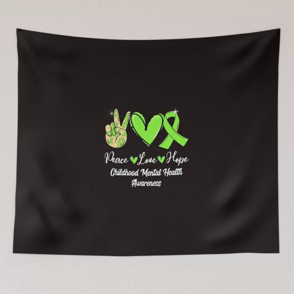 Item preview, Childhood Mental Health Peace Love Hope Lime Green Ribbon designed and sold by GovindMahajan.