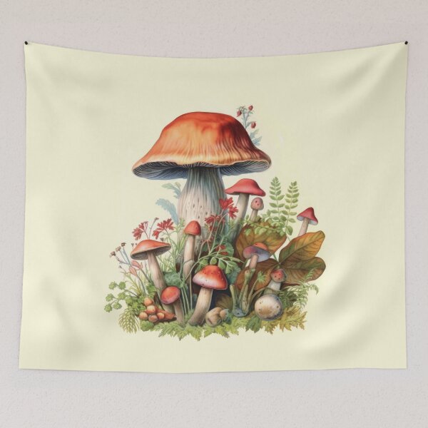Aperçu de l'œuvre Illustrations de champignons et champignons rouges aquarelles rétro créée et vendue par BVDigitalArt.