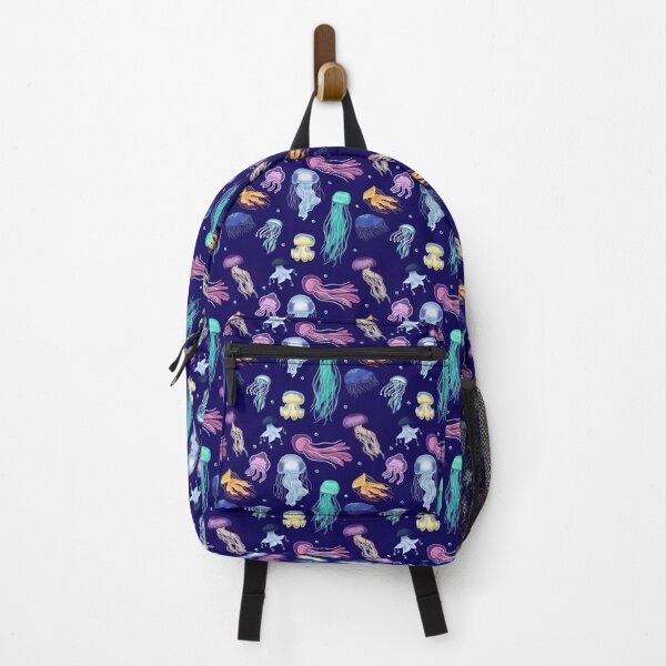 Aperçu de l'œuvre Petit motif de méduses multicolores (bleu foncé) créée et vendue par InkyFlower.