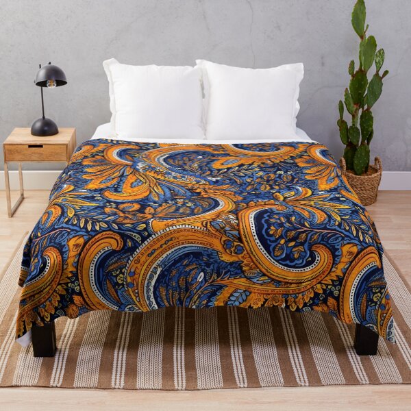 Artikelvorschau, Blauer und orangefarbener Paisley-Druck – detaillierter Tintenillustrationsstil entworfen und verkauft von GiveMeMood.