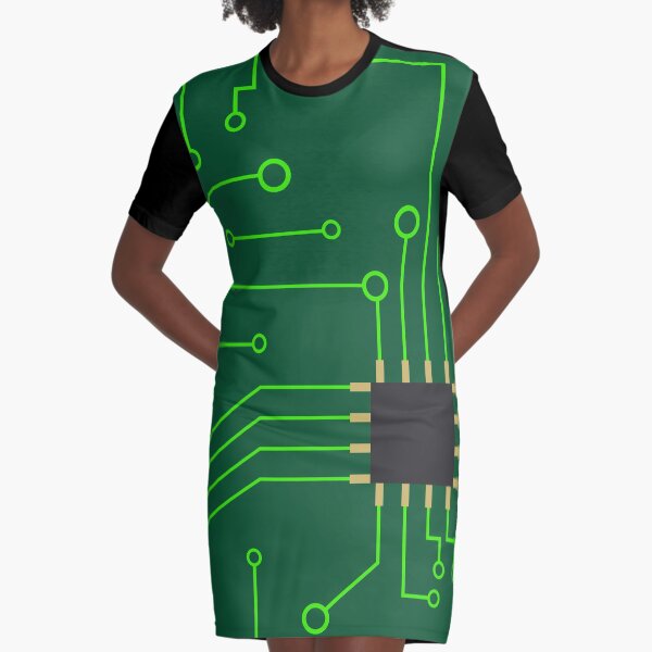 Microchip Digital Art, PCB Graphic T-Shirt Dress