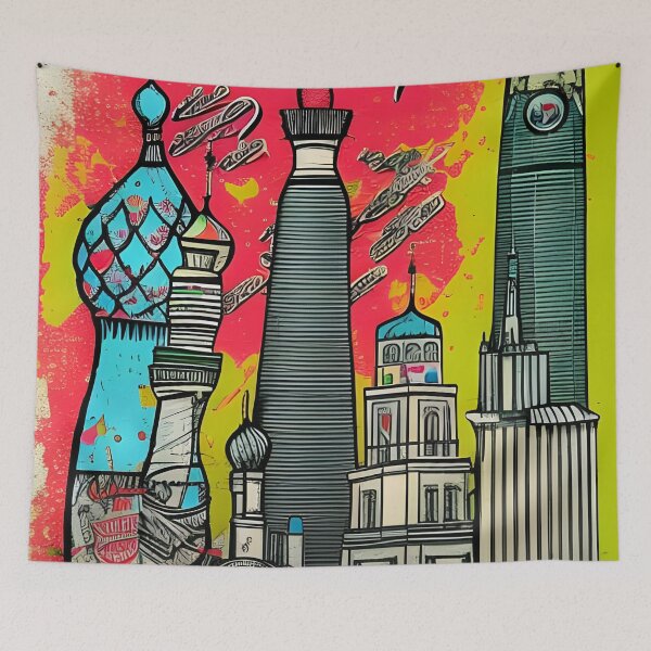 Item preview, Vintage Russia Moscow Abstract Cityscape designed and sold by PC-artist.