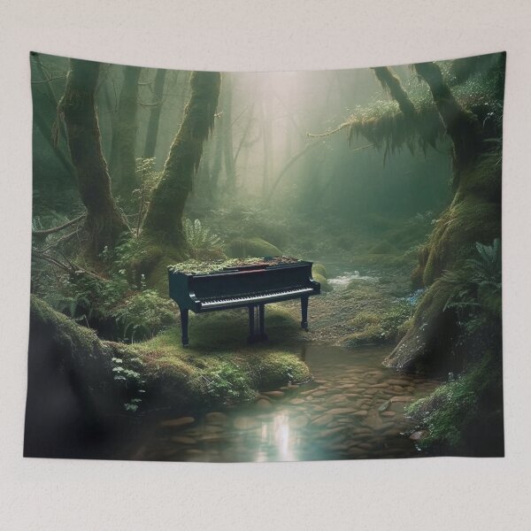Item preview, Mossy Grand Piano Forest Digital Art, Photo-Realistic Landscape, Exotic Fantasy Scene, UHD Wall Art, 20"x16" Print designed and sold by stateofhuman.