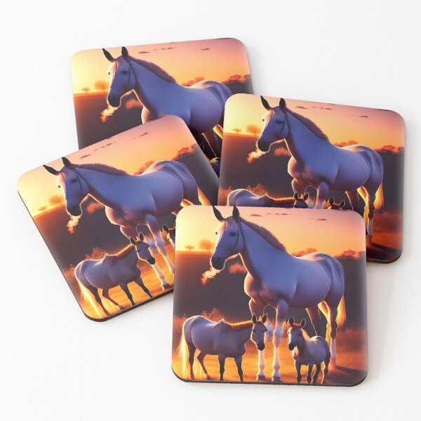 Item preview, Elegant Mustang Horses at Sunset - Animation Styled Design designed and sold by Fotofus.