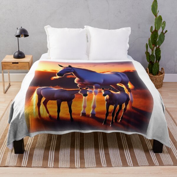 Item preview, Elegant Mustang Horses at Sunset - Animation Styled Design designed and sold by Fotofus.