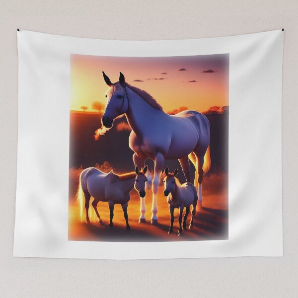 Item preview, Elegant Mustang Horses at Sunset - Animation Styled Design designed and sold by Fotofus.