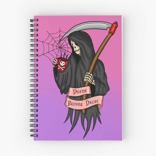 Item preview, Death Before Decaf Grim Reaper Spiderweb designed and sold by ArtbyDannyGavin.