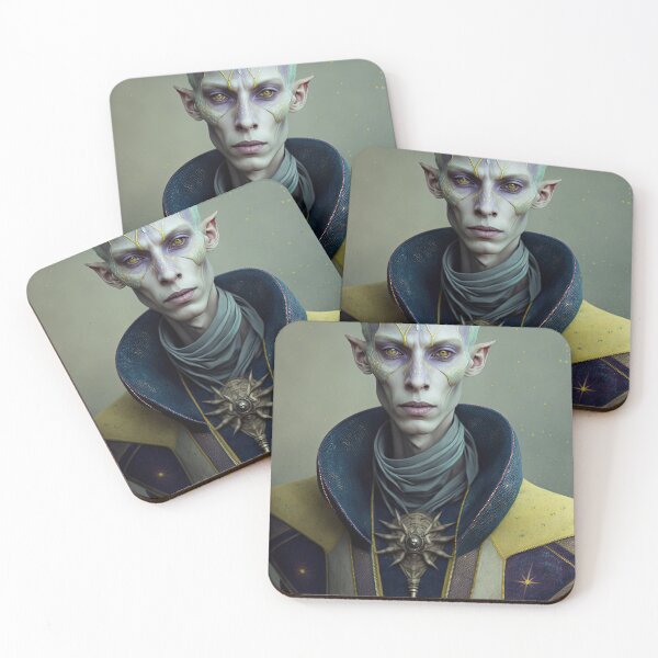 Item preview, Light Green and Purple Alien with Horns, Light Brown Eyes in a Yellow and Black Robe with a High Collar designed and sold by LovelaceVisuals.