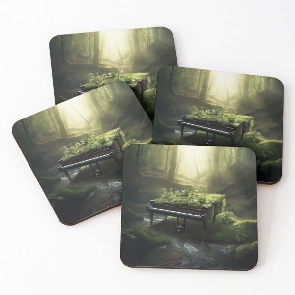 Item preview, Forest Melody Piano Digital Art: UHD 5:4 Tranquil Green Forest Scene, Stream & Piano with Ferns, Nature's Music, Photorealistic Harmony designed and sold by stateofhuman.