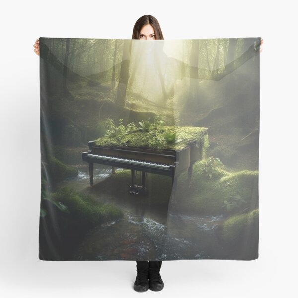 Item preview, Forest Melody Piano Digital Art: UHD 5:4 Tranquil Green Forest Scene, Stream & Piano with Ferns, Nature's Music, Photorealistic Harmony designed and sold by stateofhuman.