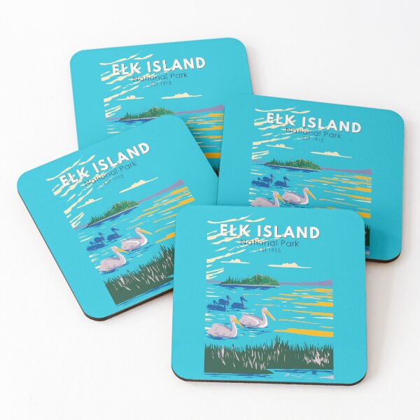 Item preview, Elk Island National Park Canada Pelican Travel Art Vintage designed and sold by KrisSidDesigns.