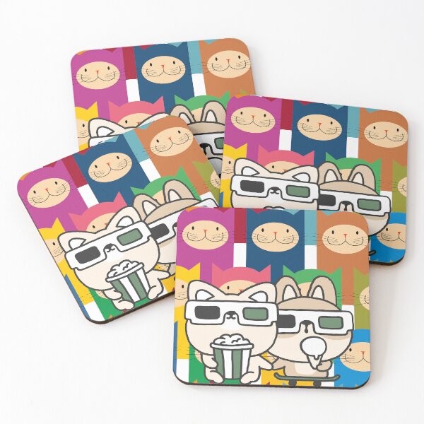 Item preview, Colorful Cartoon Cats eating popcorn and ice cream watching you designed and sold by sweetees4u.