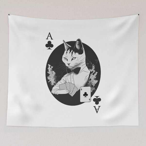 Item preview, Cat Black and White Ace of Clubs Cool designed and sold by Hic21.