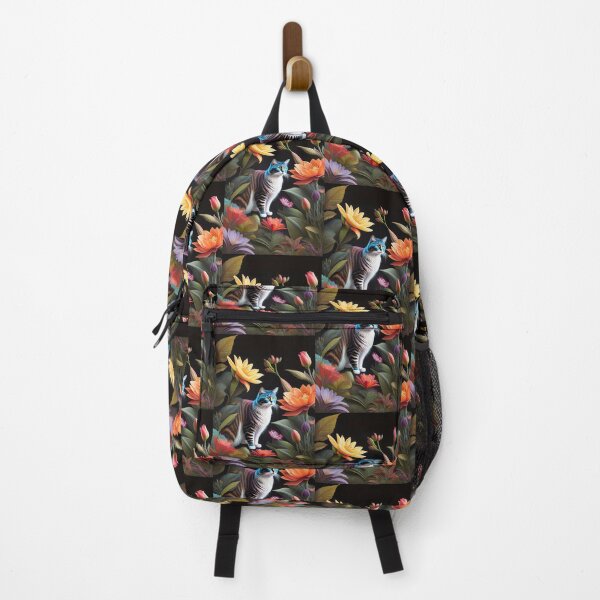 Item preview, colorful lilies and cats on black background designed and sold by Bernsteinhaus.