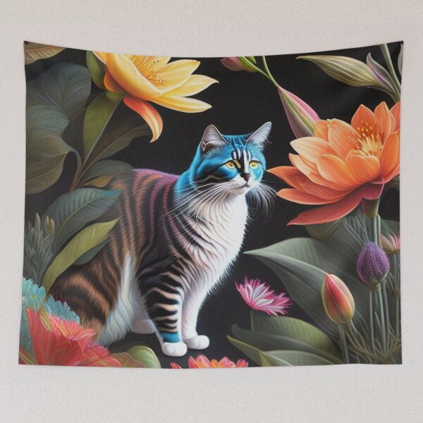 Artikelvorschau, colorful lilies and Cats on  black background entworfen und verkauft von Bernsteinhaus.