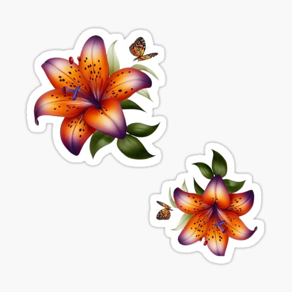 stickers,a classic flower with orange lily petals and purple,Flower stickers  for children and adults Sticker for Sale by CirJan