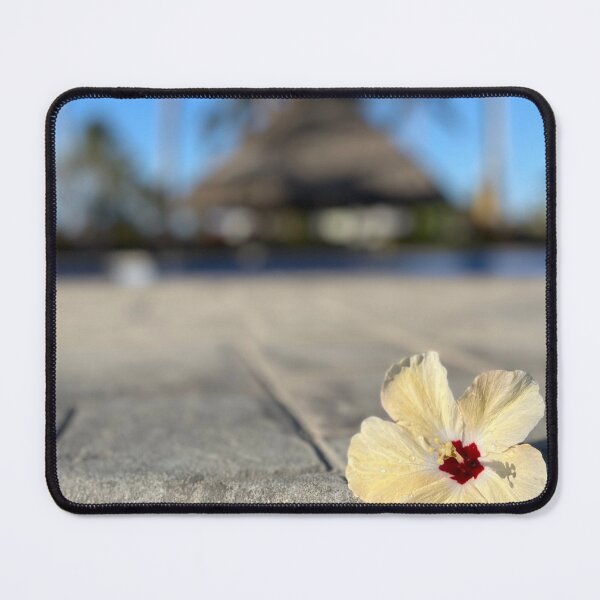 Item preview, Tropical Photograph of White hibiscus poolside near hut in Mexico designed and sold by Chantockey.