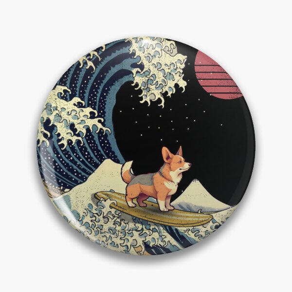 Item preview, Red Headed Tricolor Corgi Kanagawa Japanese Surfing Wave designed and sold by rafaeltto.