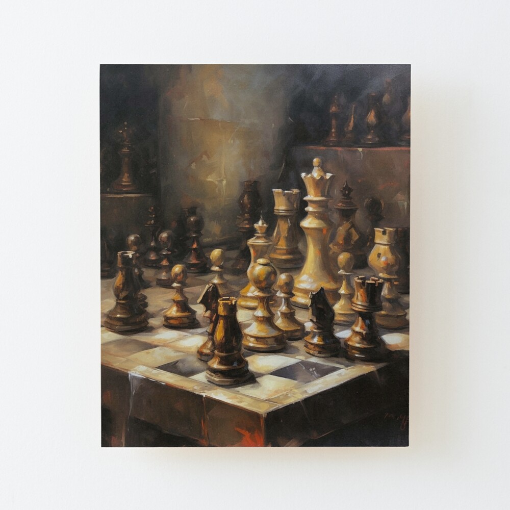 A Game of Chess (oil on panel)