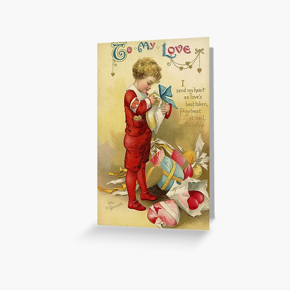 Valentine Postcard Little Boy on Knee Praying to Sleeping Heart To My  Sweetheart